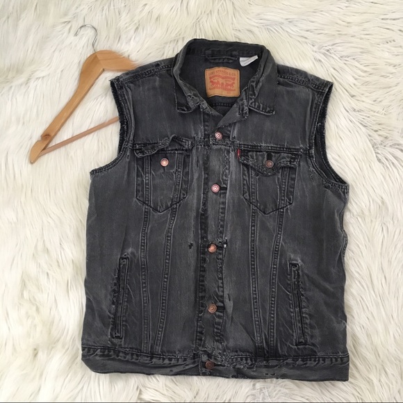 levi's trucker vest mens black